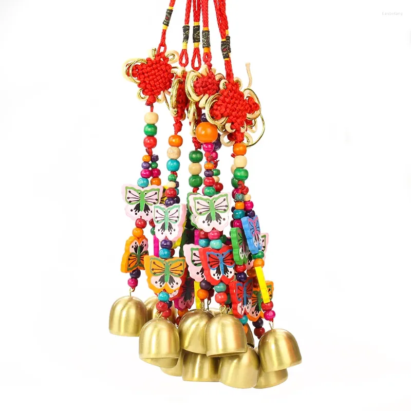 Decorative Figurines Featured Ethnic Style Hand-woven Chinese Knot Colorful Butterfly Wind Chimes Car Garden Balcony Pendant Home Decoration