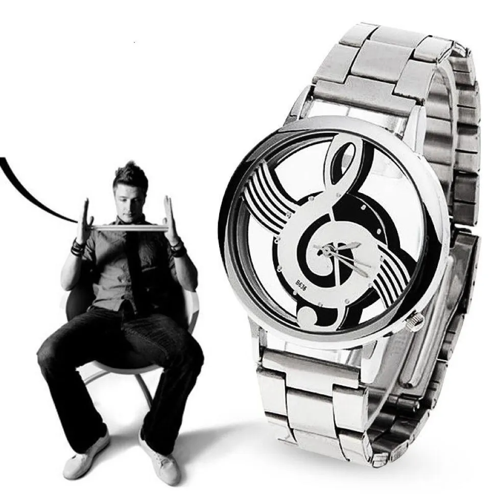 손목 시계 2022 패션 및 캐주얼 음악 노트 표기법 남성용 스테인리스 스틸 시계 손목 여성 실버 시계 198n