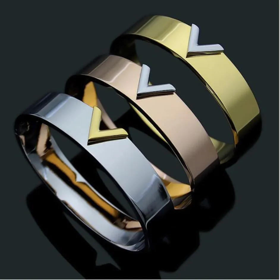 1 2 mm breites Luxusschmuck Edelstahl Pulseira Brand Armband Armreifen 18K Gold Silber Roségold plattiert V -Armband für Frauen Männer 287i