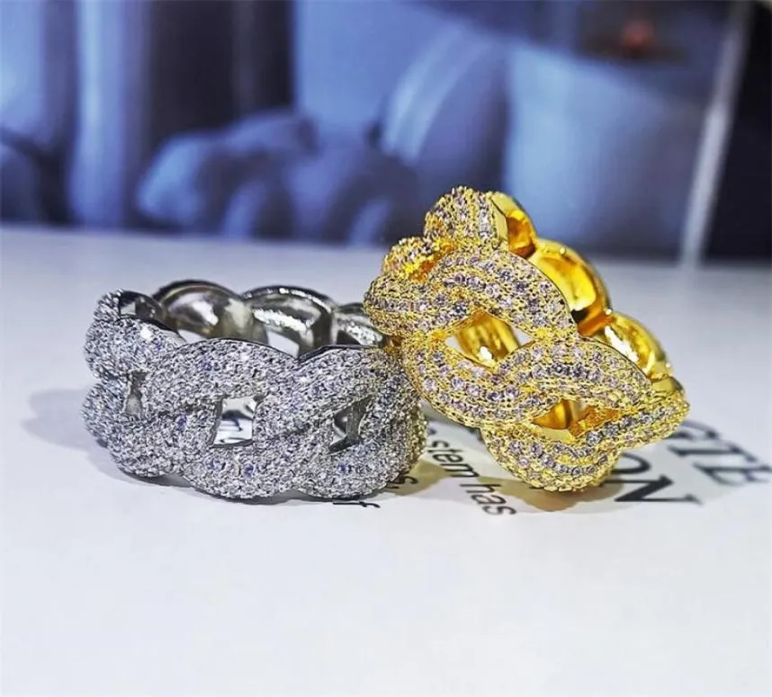 2021 Hip Hop Sparkling Luxury Jewelry Wedding Rings 925 Sterling Silver 18K Gold Fill Pave White Sapphire Cz Diamond Party Cuba CH9436019