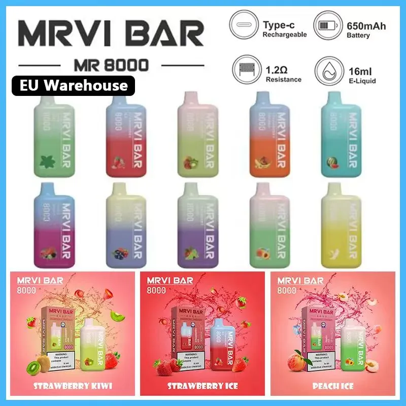 Original MRVI BAR 8000 VAPER MRVI VAPE DESECHABLE MRVI PEN E Cigarettanordning med 650mAh Batteri 15 ml POD Förfylld Catridge Big Puffs gratis frakt