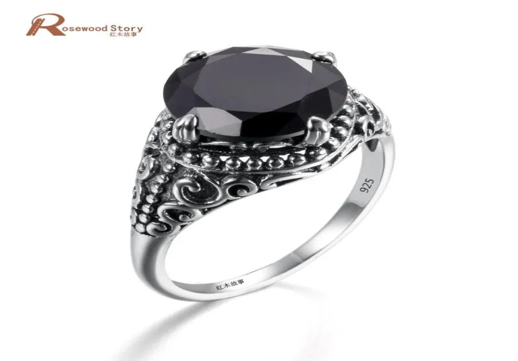 Cluster anneaux noirs obsidienne cubique zirconie anneau femmes hommes sauvages antique 925 cocktail en argent sterling bijoux de mode 9036835