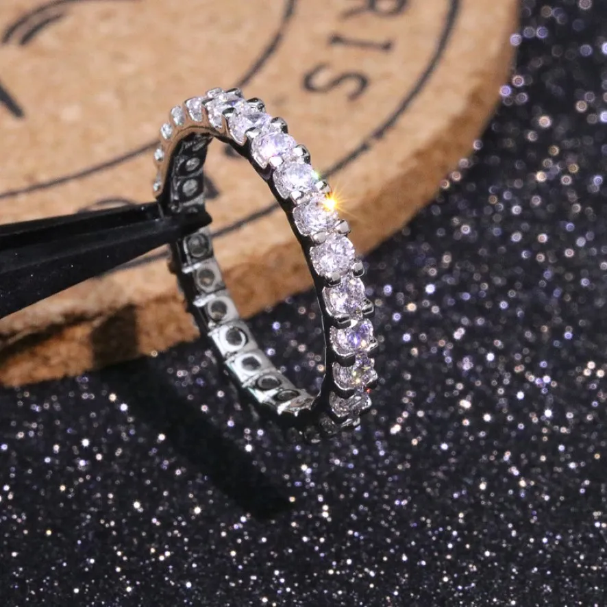 Anello di eternità di vecalon reale 100% 925 sterling argento a diamante a diamante anelli da matrimonio per donne gioielli di dita 280w