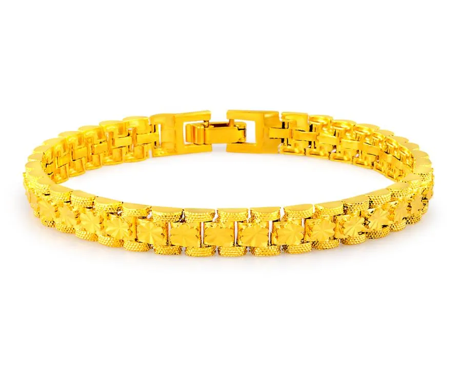 Pure Gold Color Chain Women039S armbanden Boerbakken 24K GP 8mm breedte Riem vorm Bracelet 185cm mode luxe vrouwen Wedding J9756284