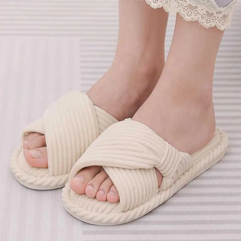 Slippers Pallene Summer Corduroy Womens Slider Houstable Cotton Home Chaussures confortables Casual with Memory Foam H240509