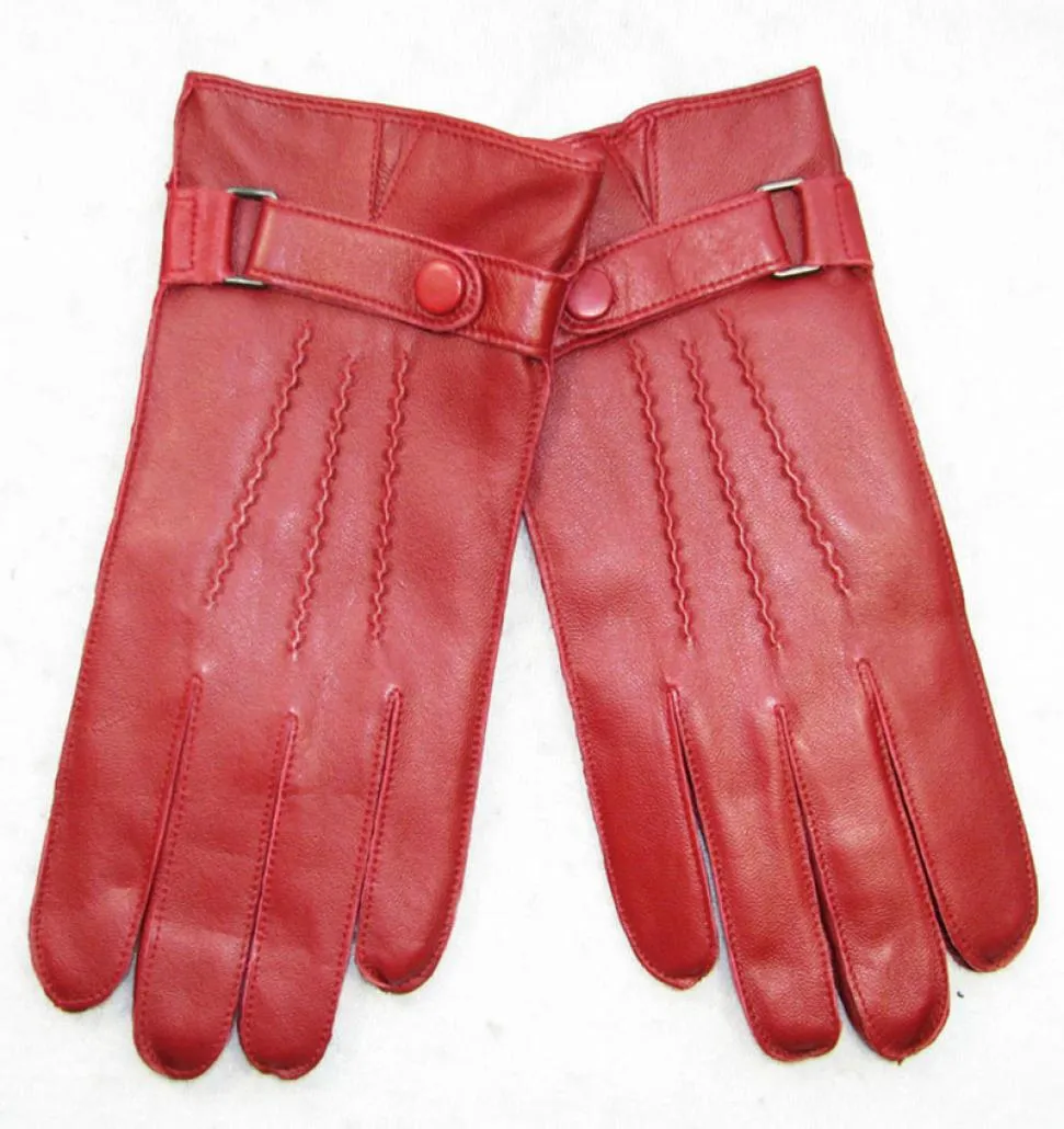 Gants en cuir authentiques mode masculine gants de peau de mouton simple homme rouge hiver plus velours épaissis!