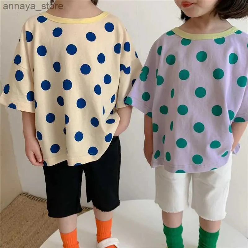 T-shirts zomer Koreaanse stijl jongens meisjes dot korte mouwen losse t-shirt unisex kinderkinderen zacht katoen casual t-shirtl2405