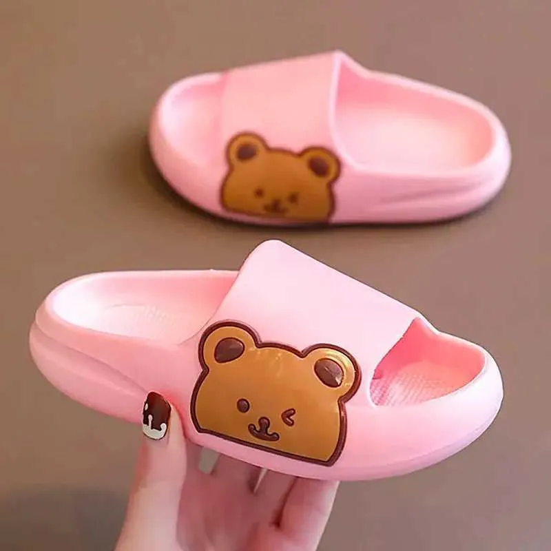 Slipper Kids Slippers Cute Cartoon Bear Children Indoor Drag Shoes Girls Boys Non-slip Anti-odor Thick Bottom Shoes Babies Home FootweaR T240509