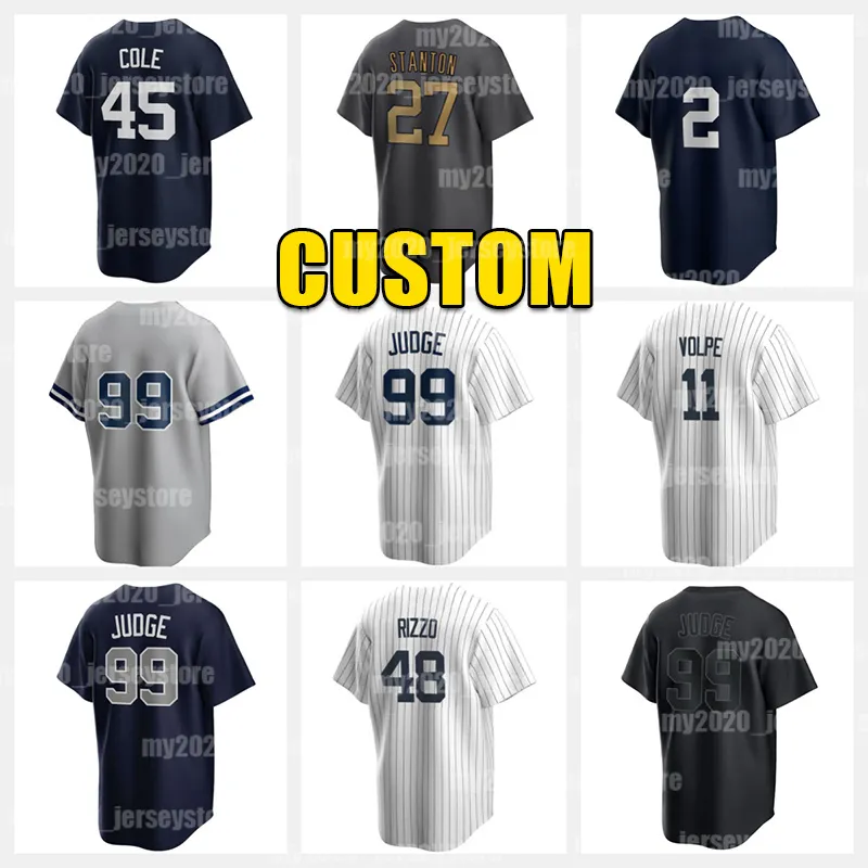 99 Aaron Judge Baseball Jersey 45 Gerrit Cole Jerseys 2 Derek Jeter 48 Anthony Rizzo 27 Giancarlo Stanton 11 Volpe Wade Boggs Babe Ruth Carlos Rodon Gleyber Torres