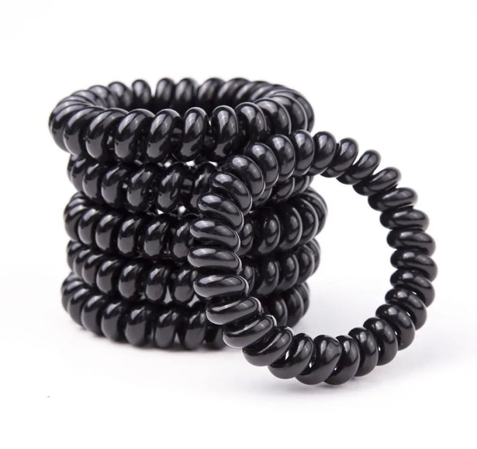Cravatta per capelli con filo per telefoni a filo di colore nero da 5 cm Bracciale ad anello elastico della corda per capelli Stretchy4088017
