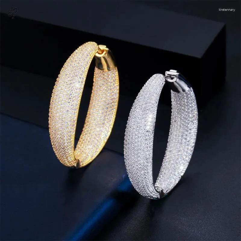 Серьги обручи супер шипы блестящие медные мирко-внедренные драгоценные камни серьга циркона для женщин серебряной/золотой металлической ушной аксессуар
