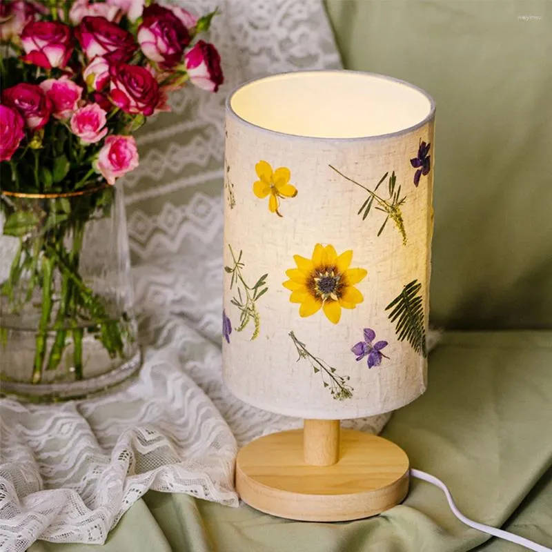 مصابيح طاولة مصباح زهور مضغوطة مع خفيفة دافئة السرير منضدة النبات