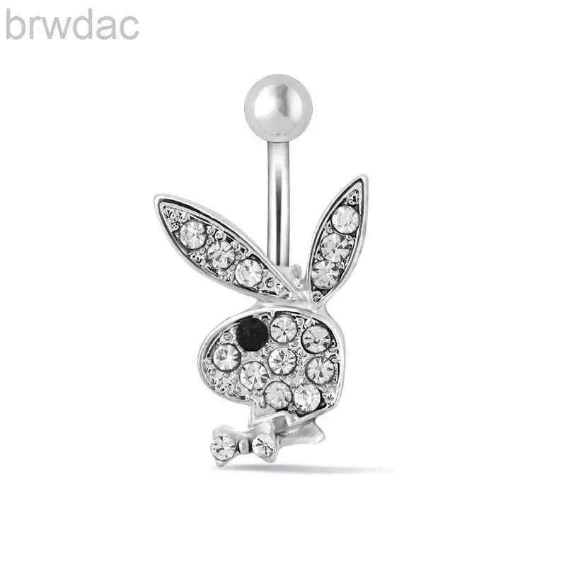 Anéis de umbigo 1pc Belly Butrind Rings Bunny Navel Anéis de coelho anéis de barriga para mulheres Gem pedra rosa coelho azul de piercing de barriga Rin D240509