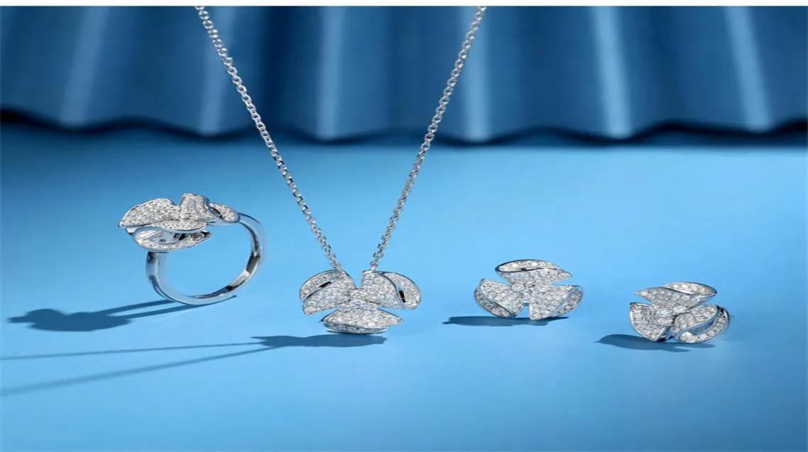 Charm Flower Pave Diamond CZ Stud Earring Origineel 925 Sterling Silver Bijou Party Wedding Earrings For Women Bridal Jewelry5678283