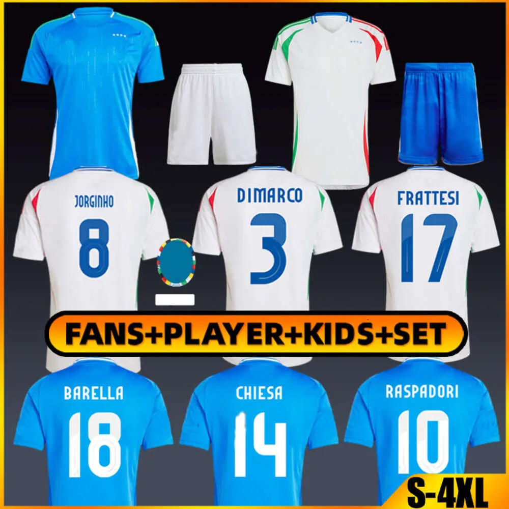 2024 Italys Soccer Jerseys Maglie Euro Cup 24 25 Italia Chiesa DiMarco Frattesi Immobile Raspadori Jorginho Barella Bastoni Verratti Fotbollsskjorta Kid Kit Uniform