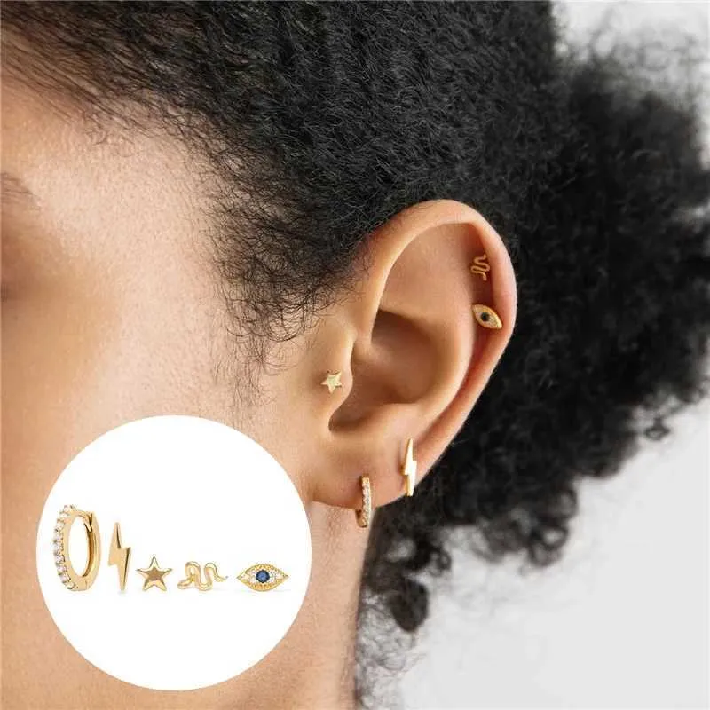 Oorbellen 5Pieces/set luxe bliksemster Snake Eye Stud -oorbellen Pendientes 18K Gold vergulde oorbel joodly voor vrouwen 230831