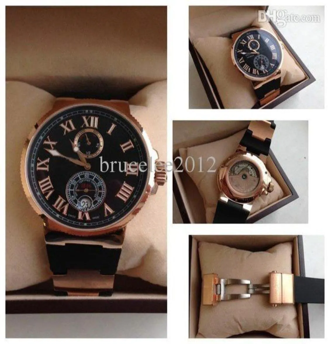 High Qualtiy Top Brand Luxury Rose Gold 18K Un Roman Black Rubber Watches Fashion Mens Mouvement mécanique Mené Limited Edition Men WRI3836471