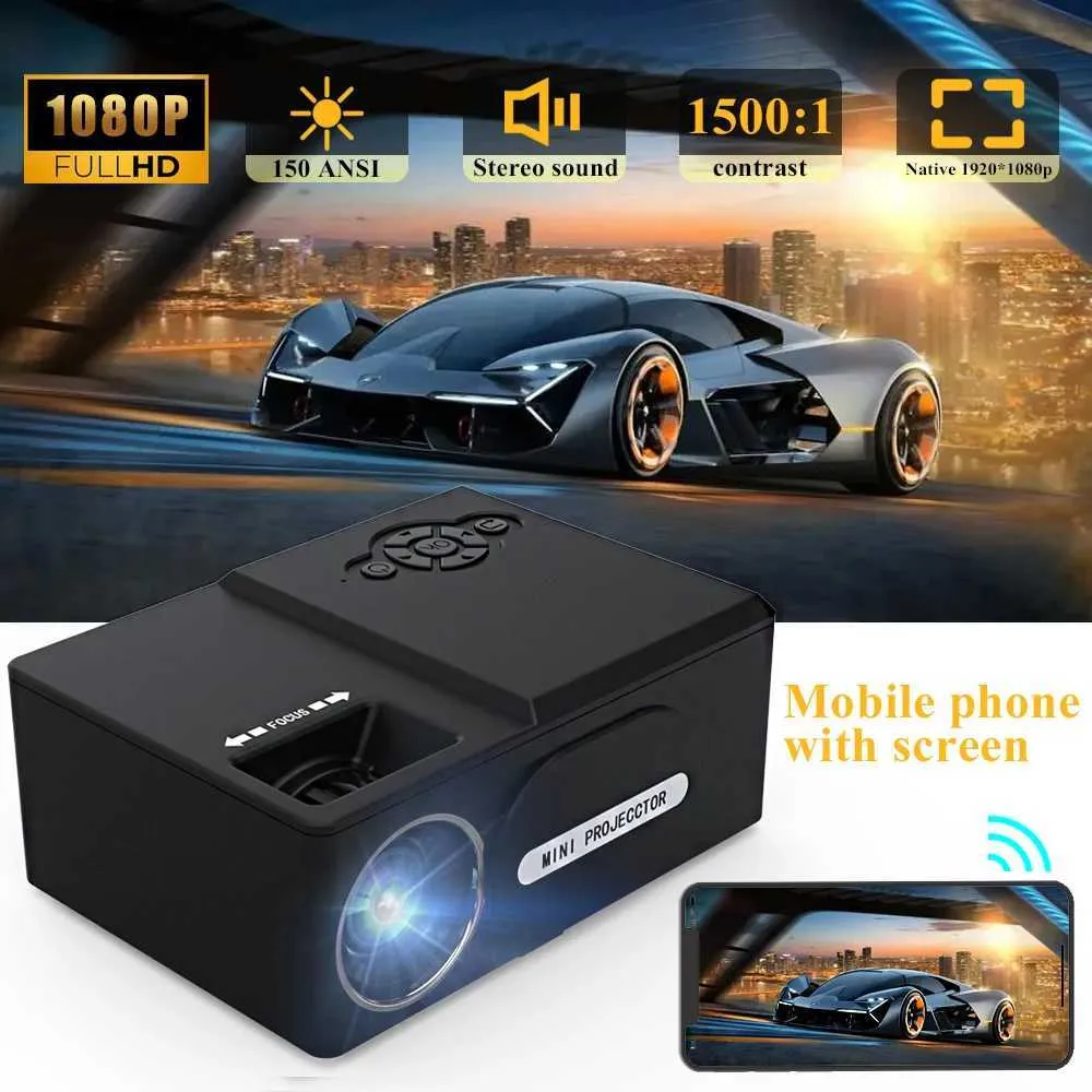 Projetores TY60 Mini Projetor portátil 150Ansi suporta 1080p HD Video Home Theater Projector Led Beam Smart TV em 23 Idiomas J240509