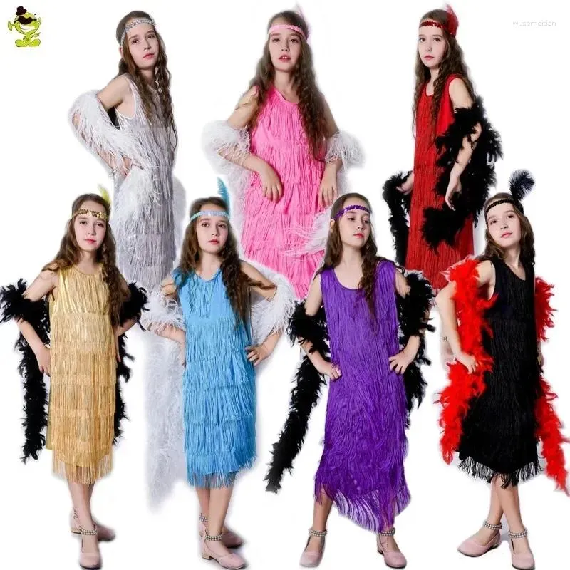 Vestidos de meninas Retro Retro Latin Dance Dress Roupas Fringe Stage de Fringe