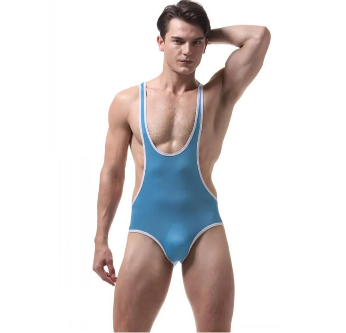 Neue sieben Farben Men039s Uns -Shirt Wet Look Wrestling Singlet Sexy Men039s sexy eng aufliegende Jumpsuit Schweißdicht unterwea9488852