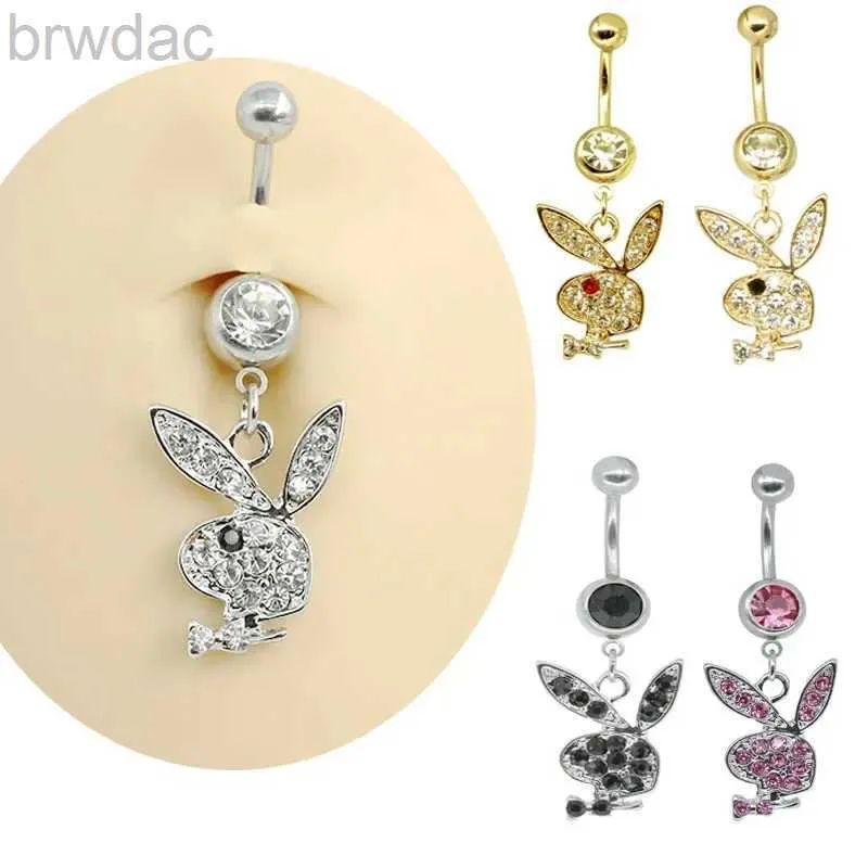 Navel Rings Gold Bunny Belly Button Ring Gold Rabbit Gemstone Body ...