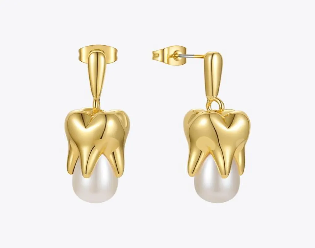 Enfashion Trendy Teeth Pearl Drop Earrings For Women Gold Color Earings Fashion Jewelry Weddientes E211285 2202146724135