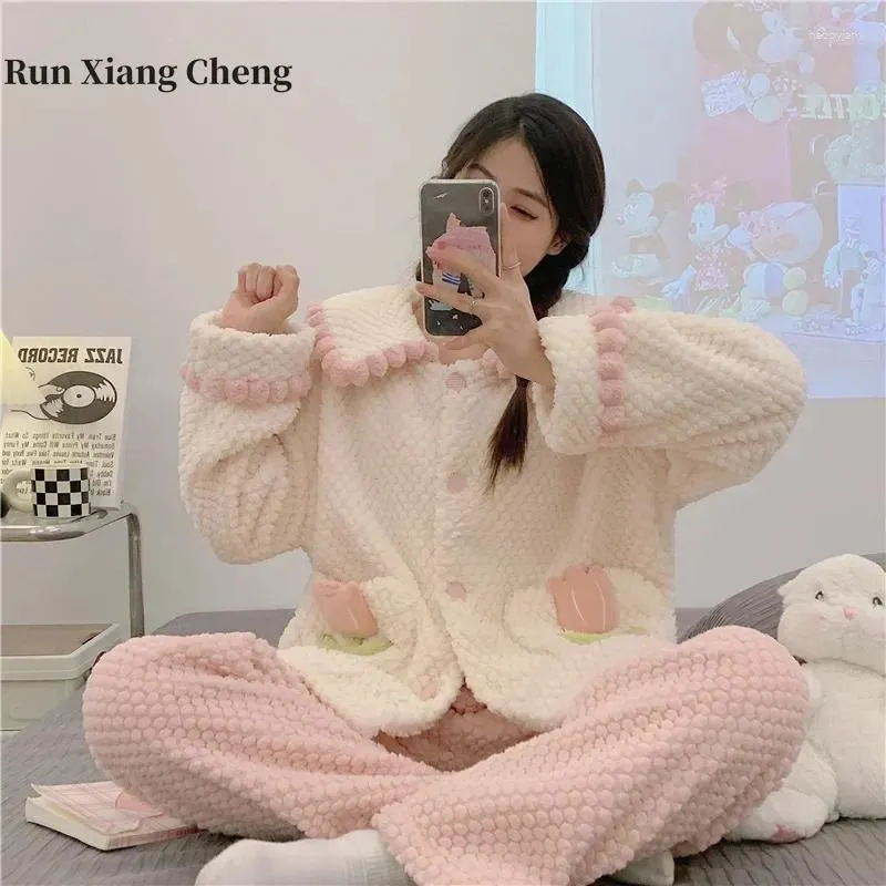 Abbigliamento da donna Runxiangcheng inverno bambola inverno rosa in velluto dolce e carino casual caldo abbigliamento per la casa da notte caloroso