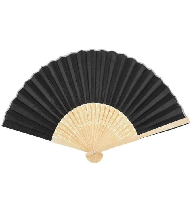 Party Favor Black Silk Hand Fan Bamboo Ribs tenu personnel019348574