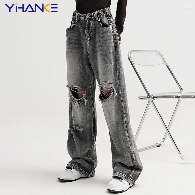 Kvinnors jeans vintage lös rak kvinna avslappnad modehål denim byxor Tassel 2024 Autumn Design Wide Lar Cargo Pants Female Chic