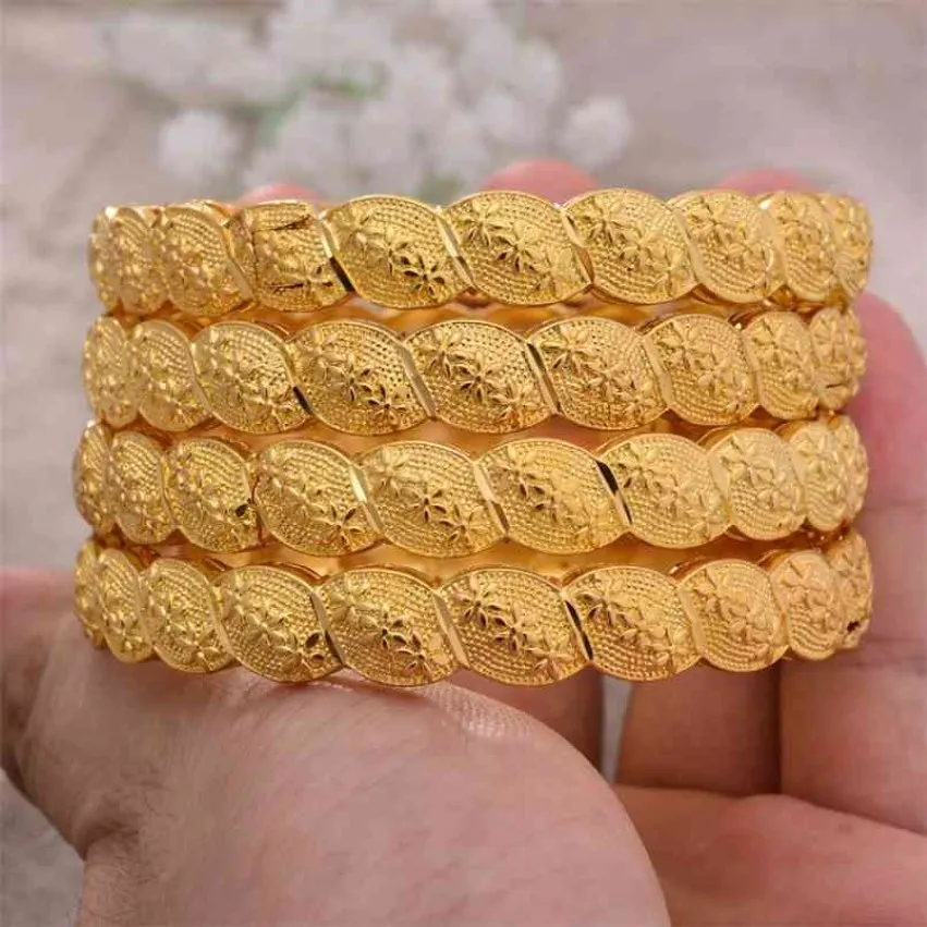 4pcs lote 24k dubai brazaletes africano color de oro para mujeres pulseras de niñas joyas etíopes novia boda joyerly regalo 210918 2798
