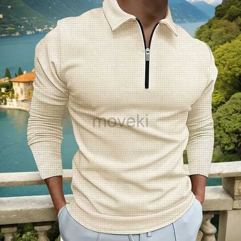 Camicie da uomo Abito Spring e camicia da uomo autunnale Waffle a maniche lunghe Waffle di alta qualità Mens Sports Daily Sports e Leisure Lavani con cerniera D240427