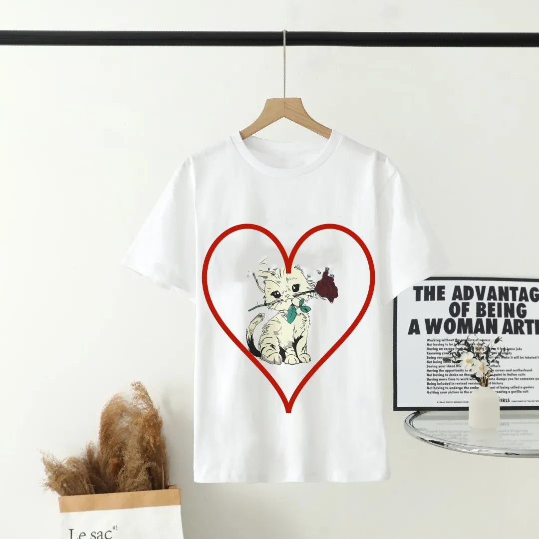 Designer New T-shirt Summer feminino impresso no pescoço redondo solto de manga curta Tops peplum casuais