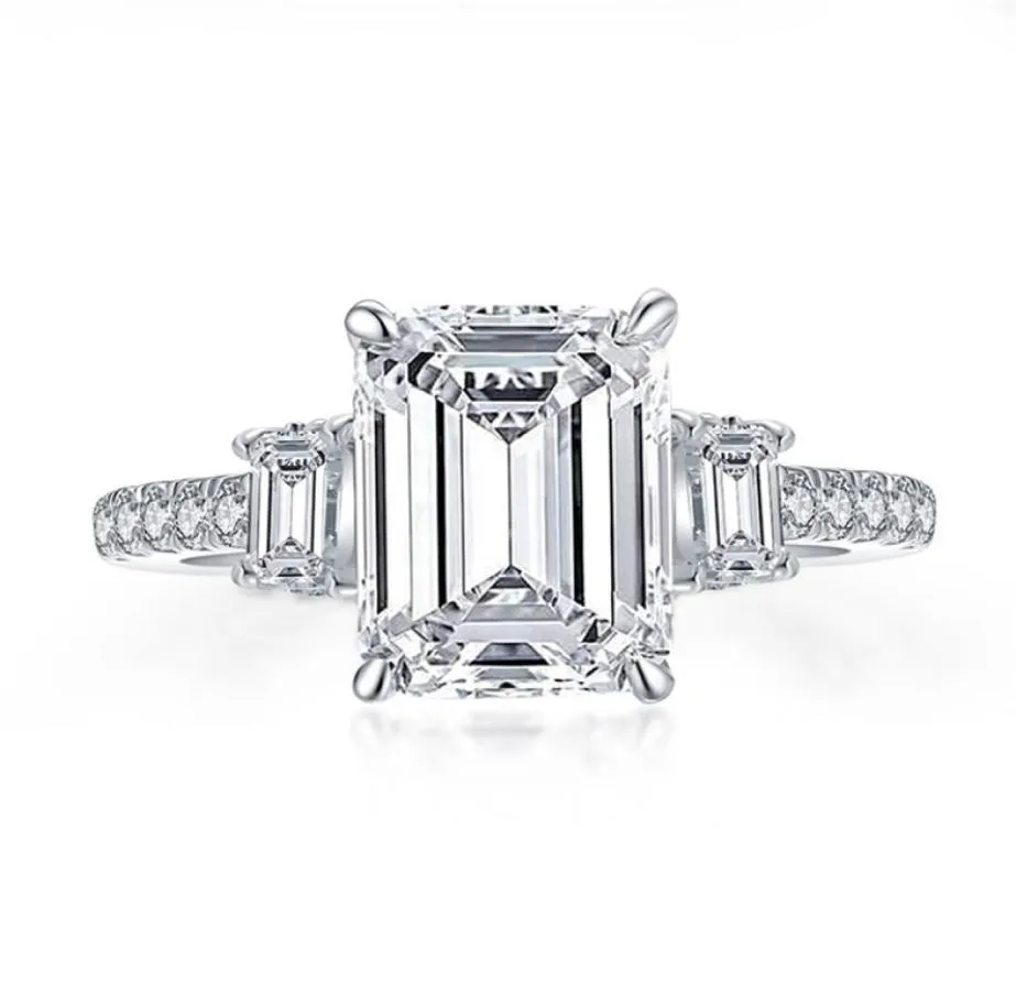 Rings Anziw 925 Sterling Zilveren 3 Karaat Emerald Cut Engagement Ring Voor Vrouwen 3steen Gesimuleerde Diamond Wedding Band5677838731160