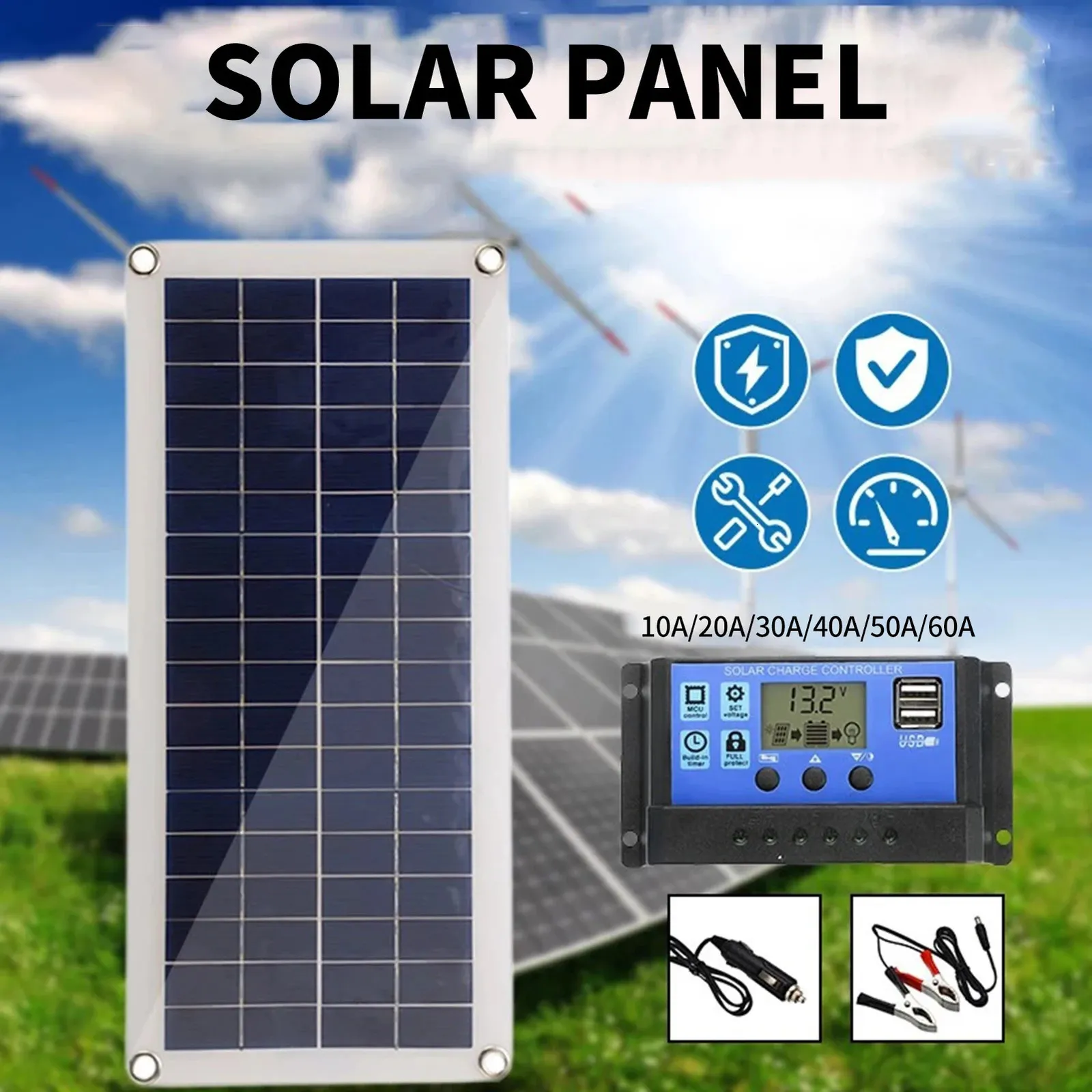 300W Solar Panel Kit 12V Switch USB Charging Interface Solar Board With Controller Waterproof Solar Cells for Phone RV Car 240508
