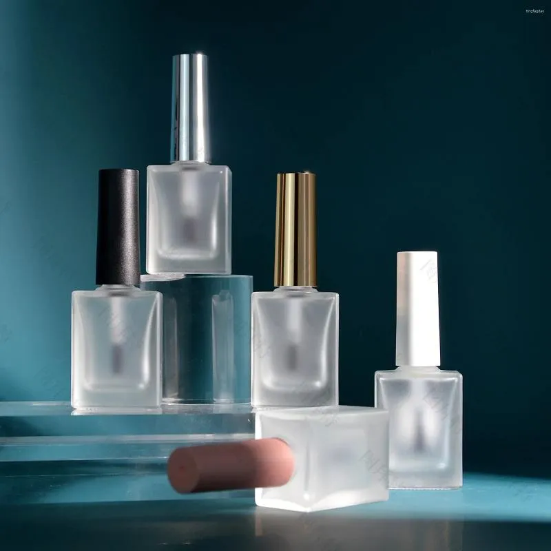 Bouteilles de rangement bouteille de vernis à ongles givré 15 ml d'emballage cosmétique gel en verre vide carré avec pinceau