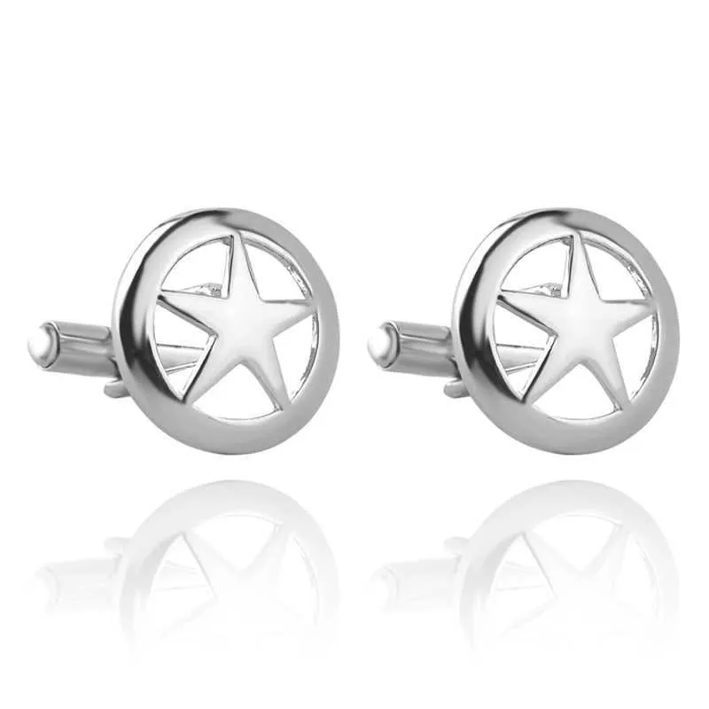 Manschett länkar nyligen anlända Pentagonal manschettknappar för herrskjortor Designer Simple Cufflinks Zinc Alloy Pentagonal Star Design Hollow Button Cufflinks Q240508