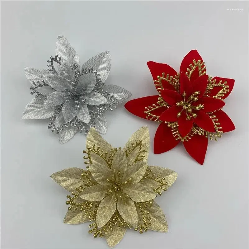Pack de fleurs décoratives de 10 13 cm en or et argent Artificiel Christmas Year Decoration Fake Tree