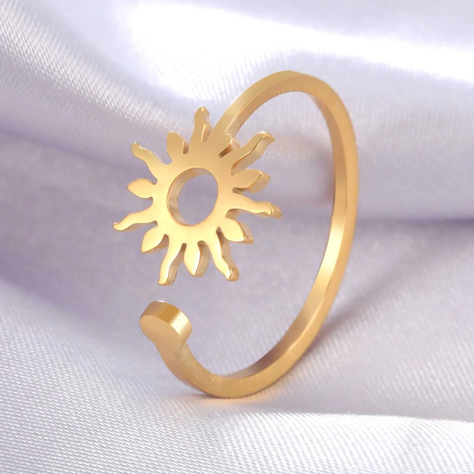 Eheringe Skyrim Shining Sun Ring für Frauen Edelstahl Boho Verstellbare offene Fingerringe 2024 Neues Modeschmuck Geburtstag Geschenk