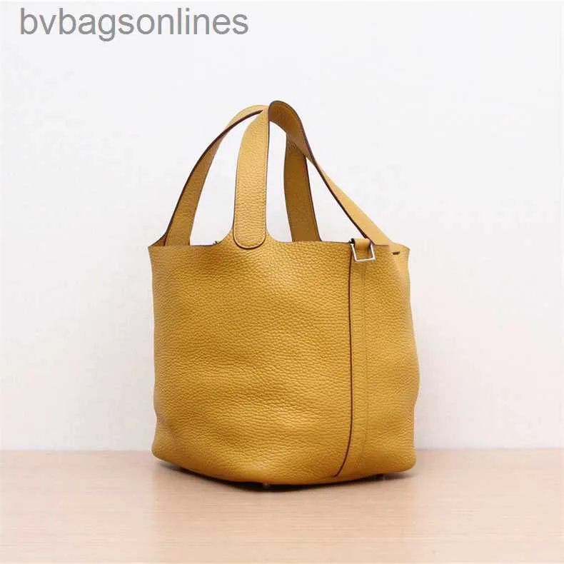 AAA Wysokiej jakości torby Hremms Designer Luksusowe oryginalne torby marki Nowa torebka damska ręczna pikotyna bursztynowa żółta skóra rzeźbiona srebrna torba