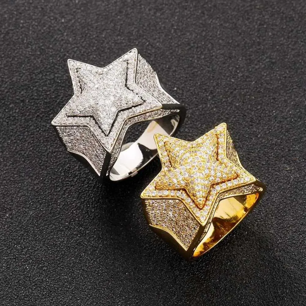Anneaux de bande Hoyon Lab Diamond en forme d'étoile Anneaux cubains en forme d'étoile pour hommes S925 STERLSILVER GOLD PLADE RHIP HOP HAULLOWEEN JUJECRIE DE NOIDE