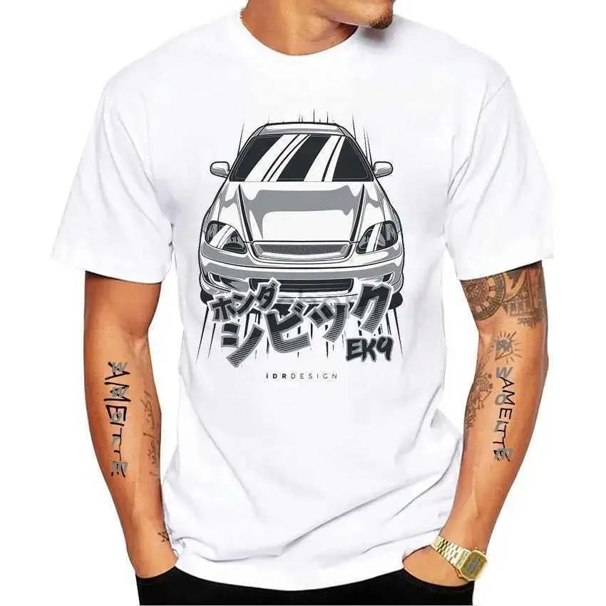 T-shirts voor heren Nieuwe zomerheren Kanjozoku Honda Civic Type R EK9 Automotive Design T-shirt Grappige hiphopjongens Casual Top Cool Mens T-shirt D240509