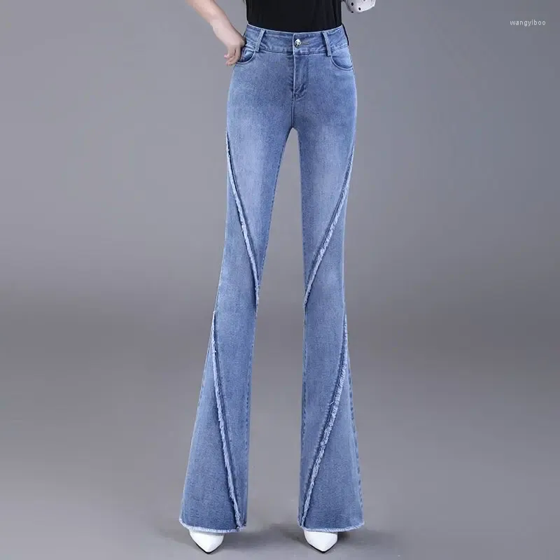 Jeans pour femmes Streetwear Fashion Femmes rugueux Flare Spring automne High Work Office polyvalent Lady Casual Washed Denim pantalon