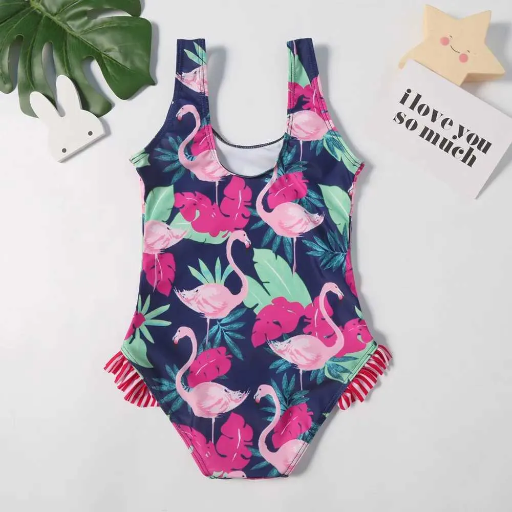 Eén-stuks Kwaliteit Nieuwe Hot Selling One Piece Swimsuit Print Sweet Cute Cartoon Girls LDrens Swimsuit H240508