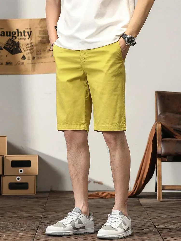 Short masculin short pour hommes d'été souffleuse coton clair clair mince couleur solide slim chino short ma droite bermuda décontracté pantalon cargo h240508