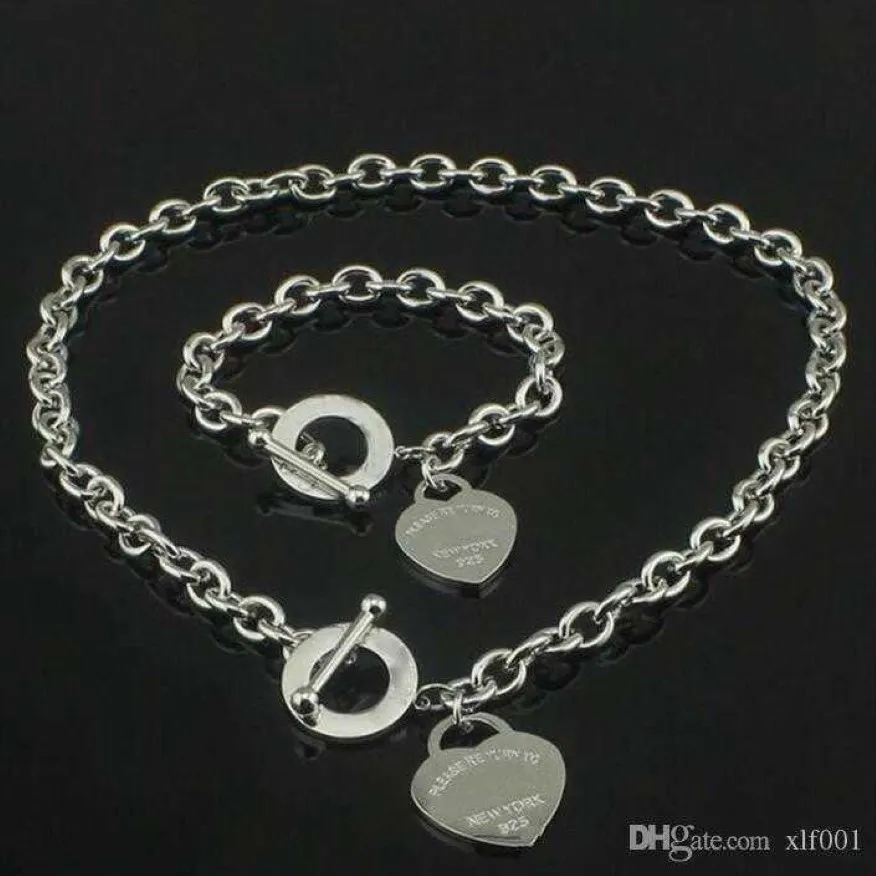 Hot Salk Annor Annor Christmas Presente 925 Silver Love Colar Bracelet Set Declaração de casamento Jóias de joias de colares de pendente de coração Conjuntos 2 227U