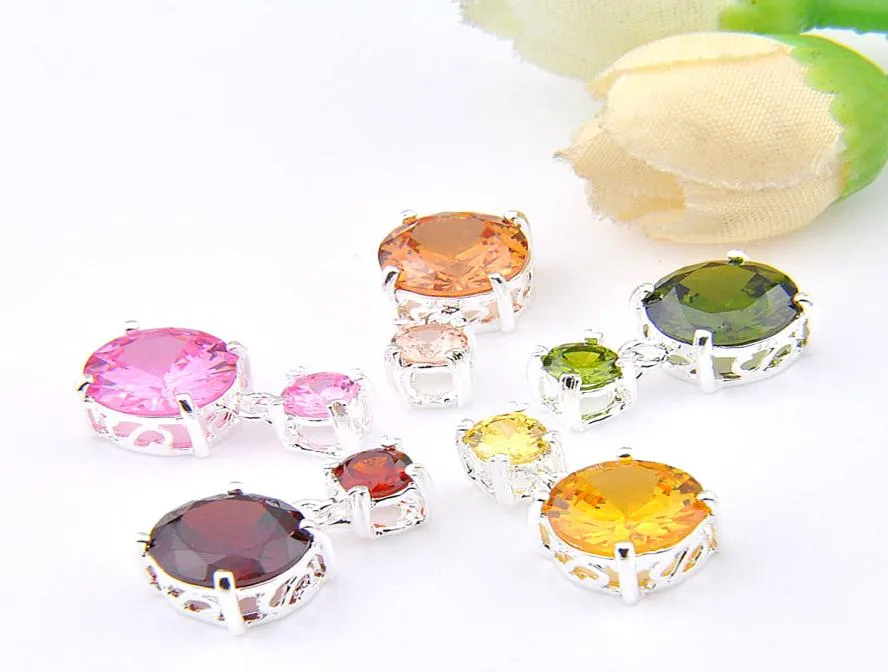 Mélanger 5pcs Morganite rose Topaz Citrine Peridot Nouveau Luckyshine 925 Pendards Silant Silant Square Pendants pour Dy Party Gift1462180