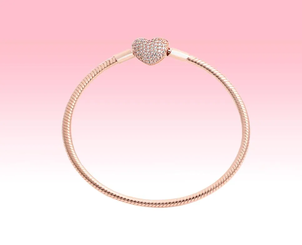 Bracelets de charmes en or rose 18K avec boîte d'origine pour 925 Silver Love Hearts Chain Bracelet Femmes Bijoux de mariage1925423
