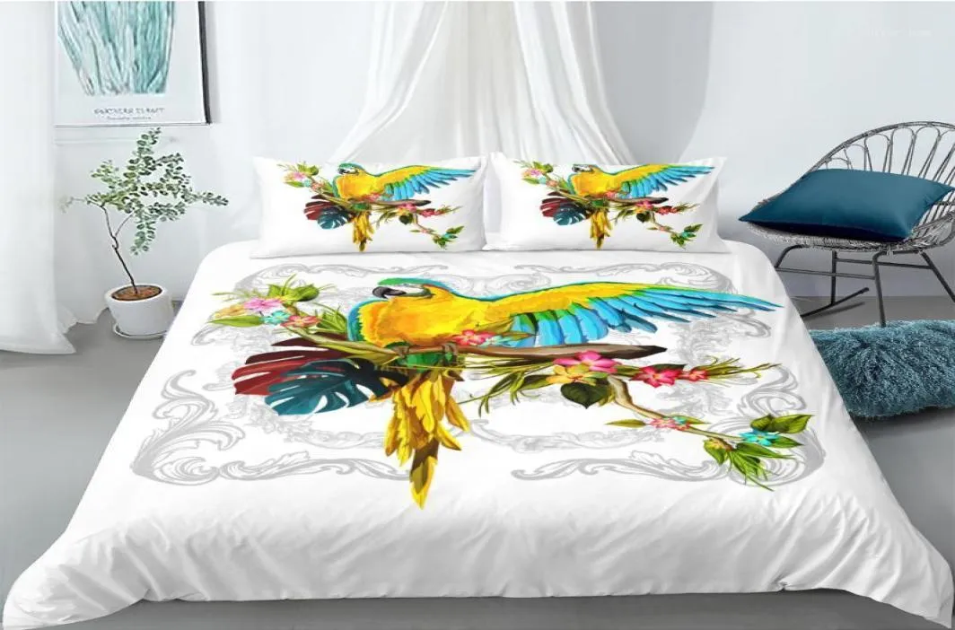 3D -täcke täckningsset sängkläder set comforther fall kudde täcker dubbel singel full tvilling king queen size papegoja design bäddar11323400