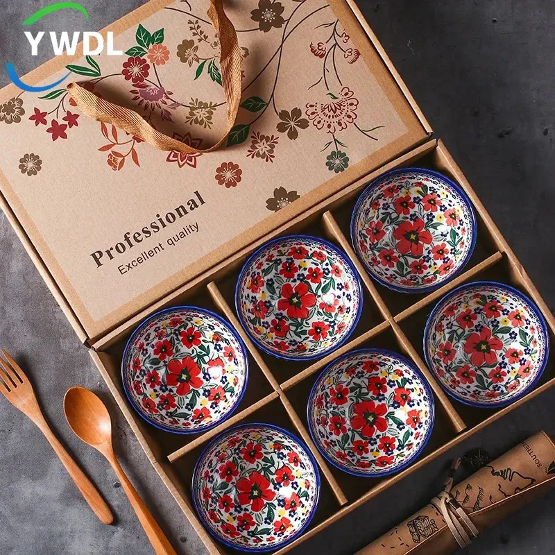 YWDL Japanese Ceramic Cereal Bowl Set Dessert Salad Snack Kitchen Noodle Table Seary Microwave Safe Gift Box 240508