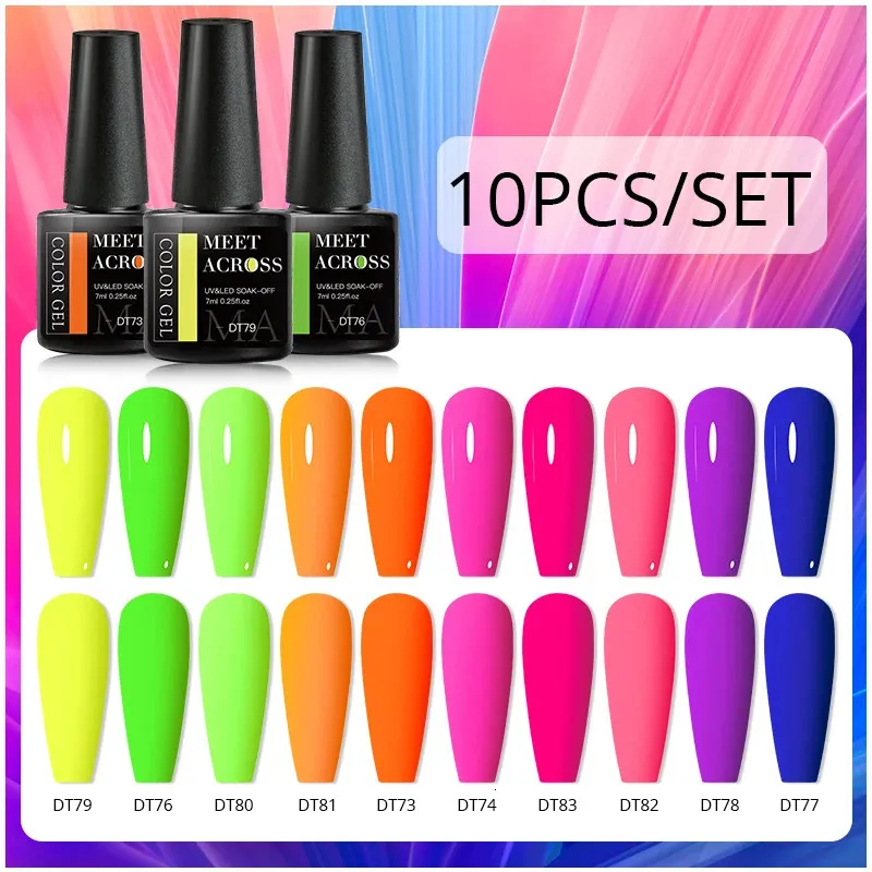 Incontra attraverso 10pcs/set gel smalto gel fluorescente fluorescente estate semi permanente immergersi da gel UV per vernice per nail art per unghie 240426